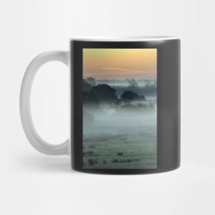 Pre-dawn light and mist over water meadows Mug